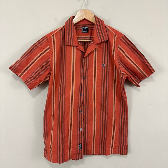 Todd Snyder Camp Shirt Small Orange Loop‎ Collar Striped Button Up Shirt EUC - Picture 1 of 10